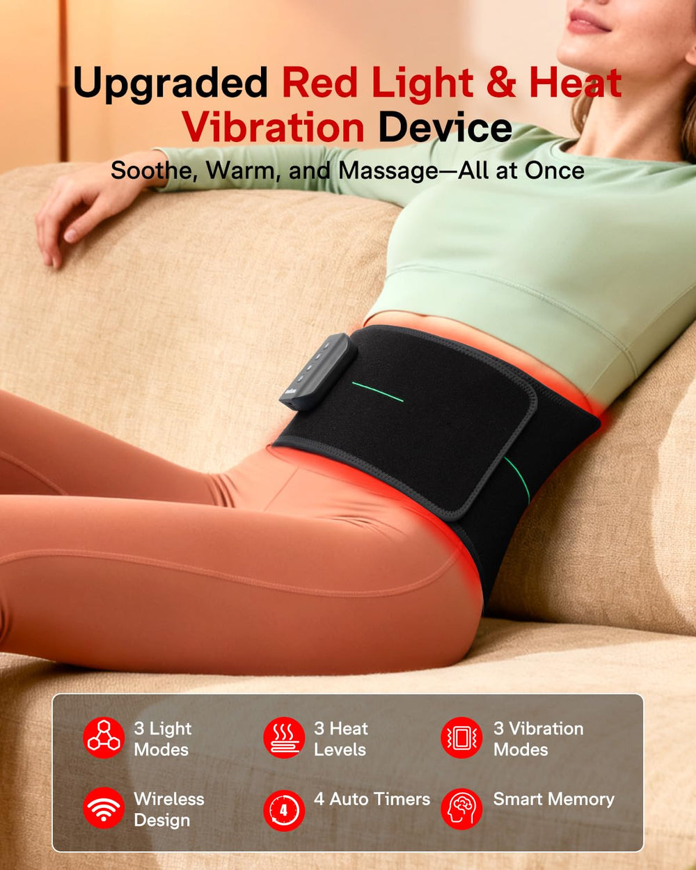Medisana belt wrapped on the waist showing portable treatment anywhere.