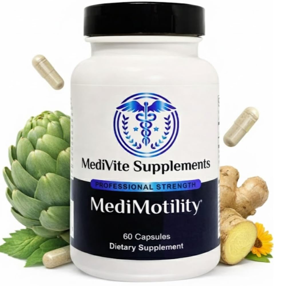 MediVite MediMotility bottle front for gentle gut support and daily digestion.