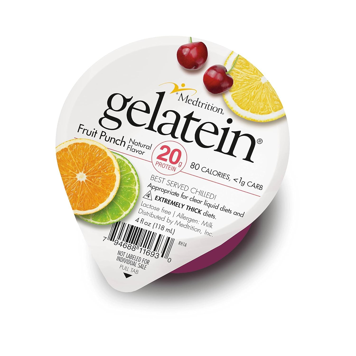 Medtrition Gelatein Fruit Punch 12-pack on display, a high-protein option for busy days.