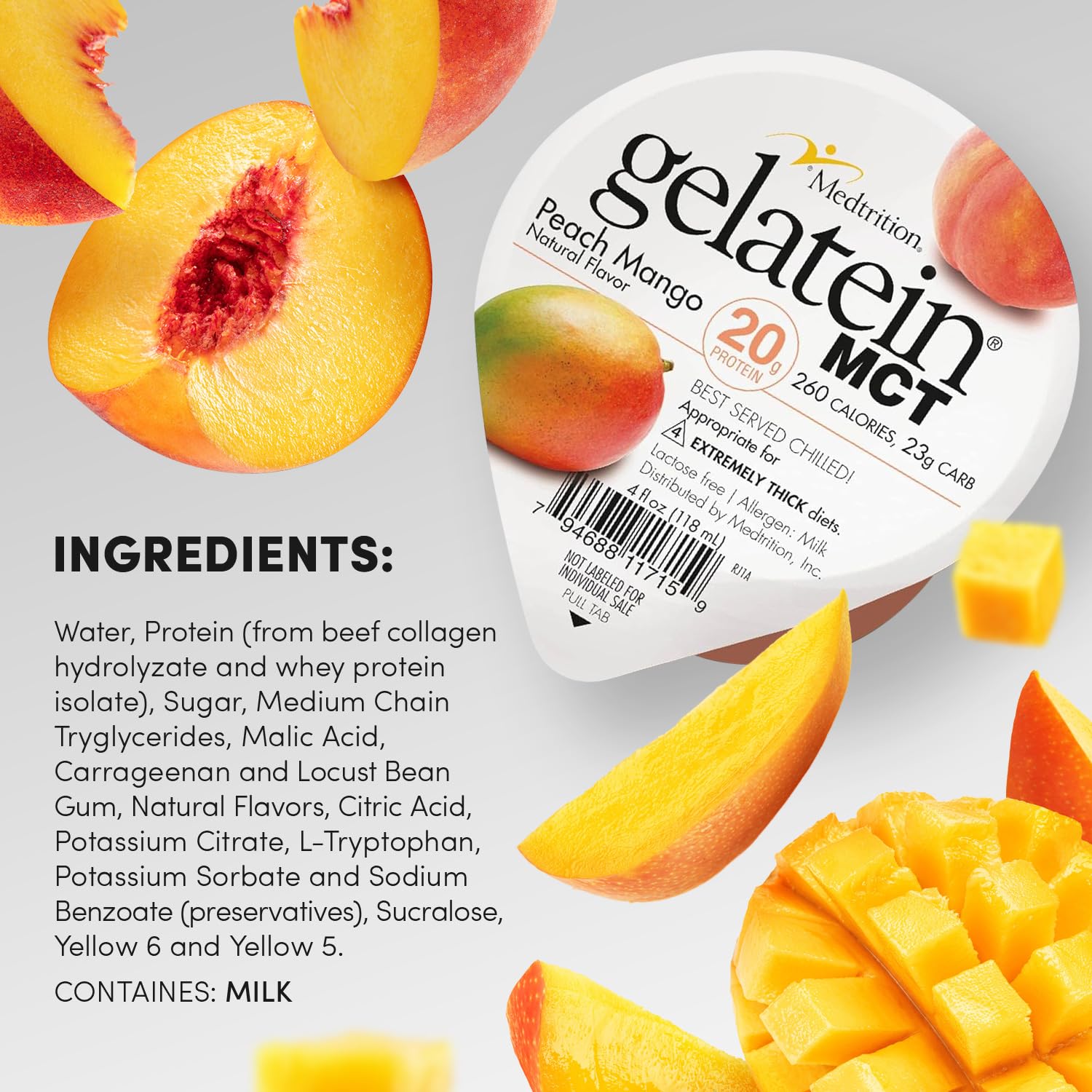 Medtrition Gelatein MCT Peach Mango pack-12 cups — ready-to-serve snack