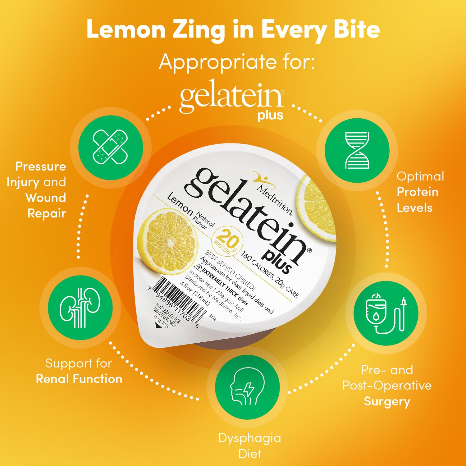 Medtrition ProSource Gelatein Plus Lemon label featuring lactose-free and gluten-free ingredients