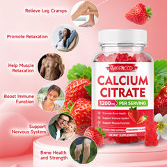 MEENCCD Calcium Citrate Gummies closeup texture, vibrant gummies designed for efficient absorption.