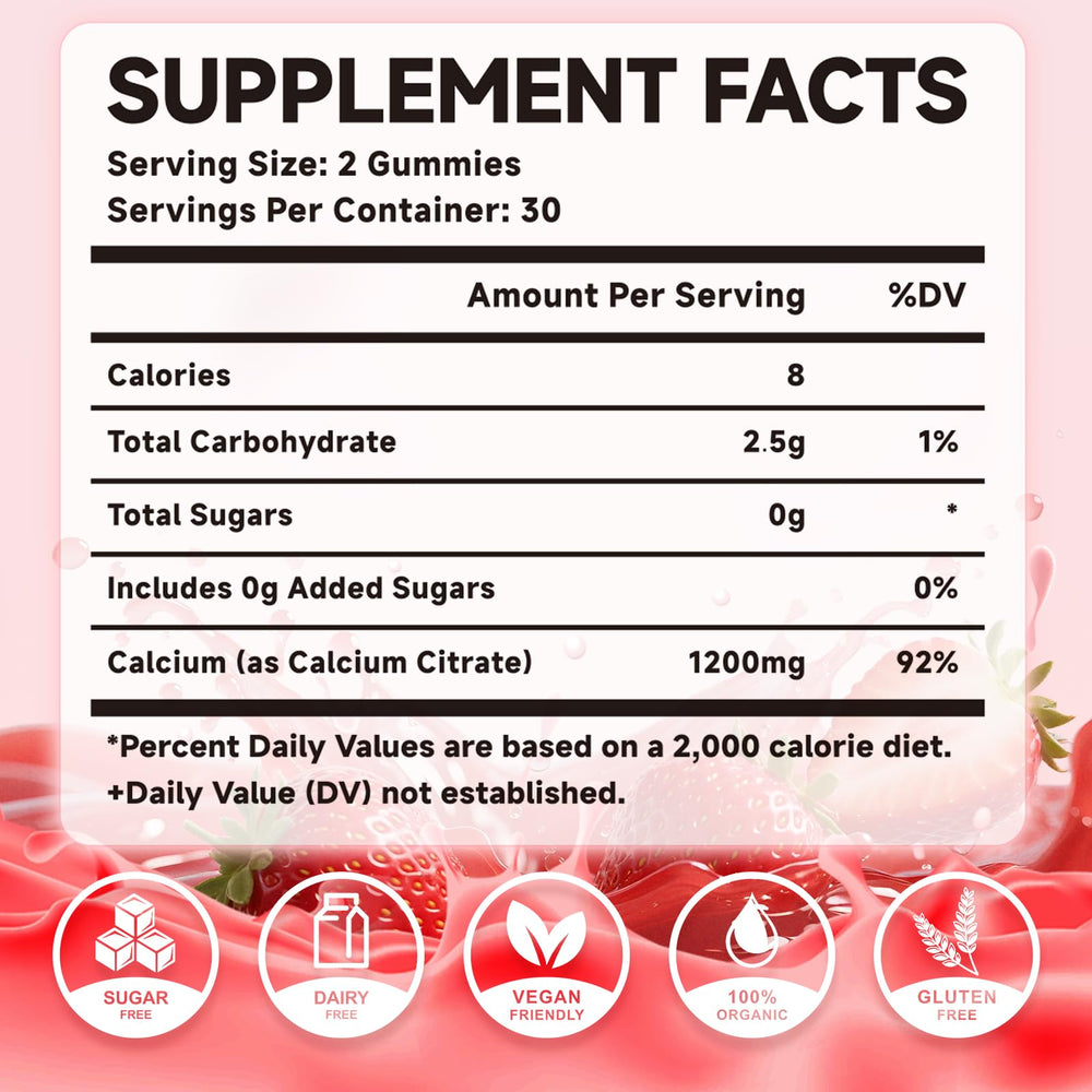 MEENCCD Calcium Citrate Gummies strawberry-chews, chewy texture for easy intake.