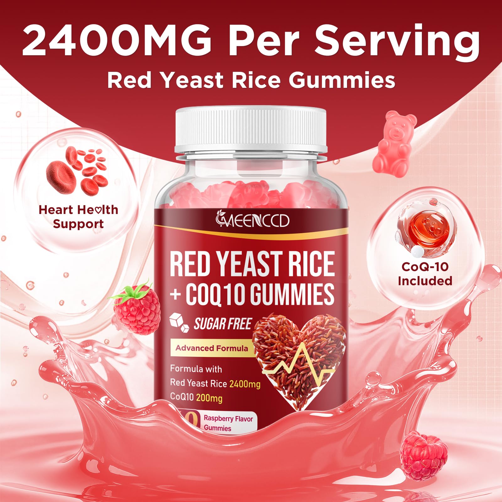 MEENCCD health-focused gummies label conveys sugar-free vegan benefits