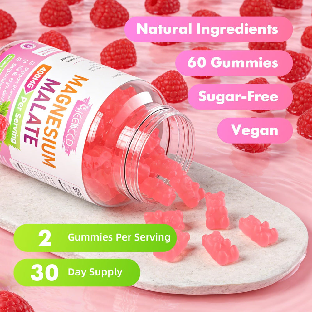 MEENCCD Magnesium Malate Gummies 400 mg per serving detail visible.