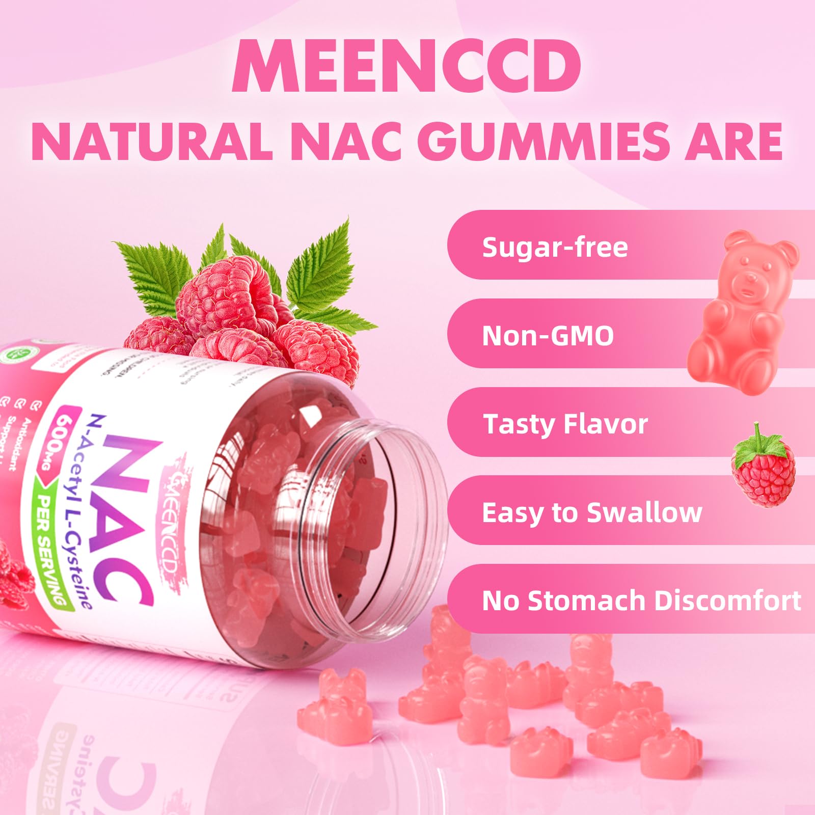 MEENCCD NAC Gummies chew closeup highlights easy daily consumption.