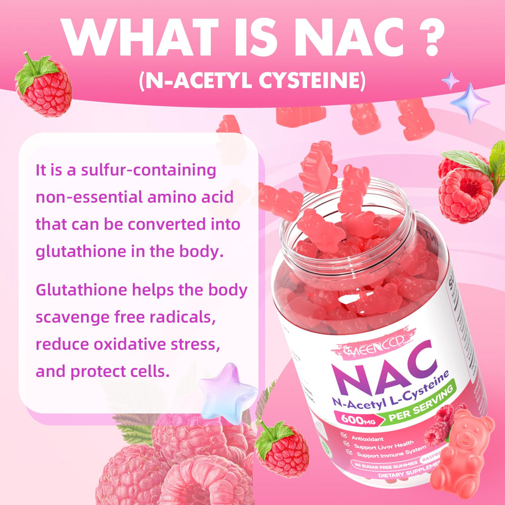 MEENCCD NAC Gummies serving dish illustrates convenient daily dosage.