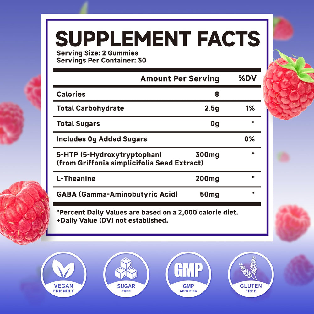 MEENCCD raspberry flavored 5-HTP gummies close-up showing a soft chew.
