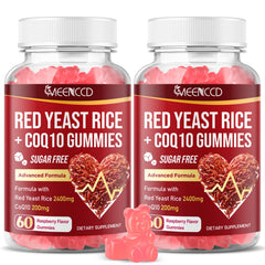 MEENCCD red yeast rice with CoQ10 gummies bottle front view highlights essential nutrients