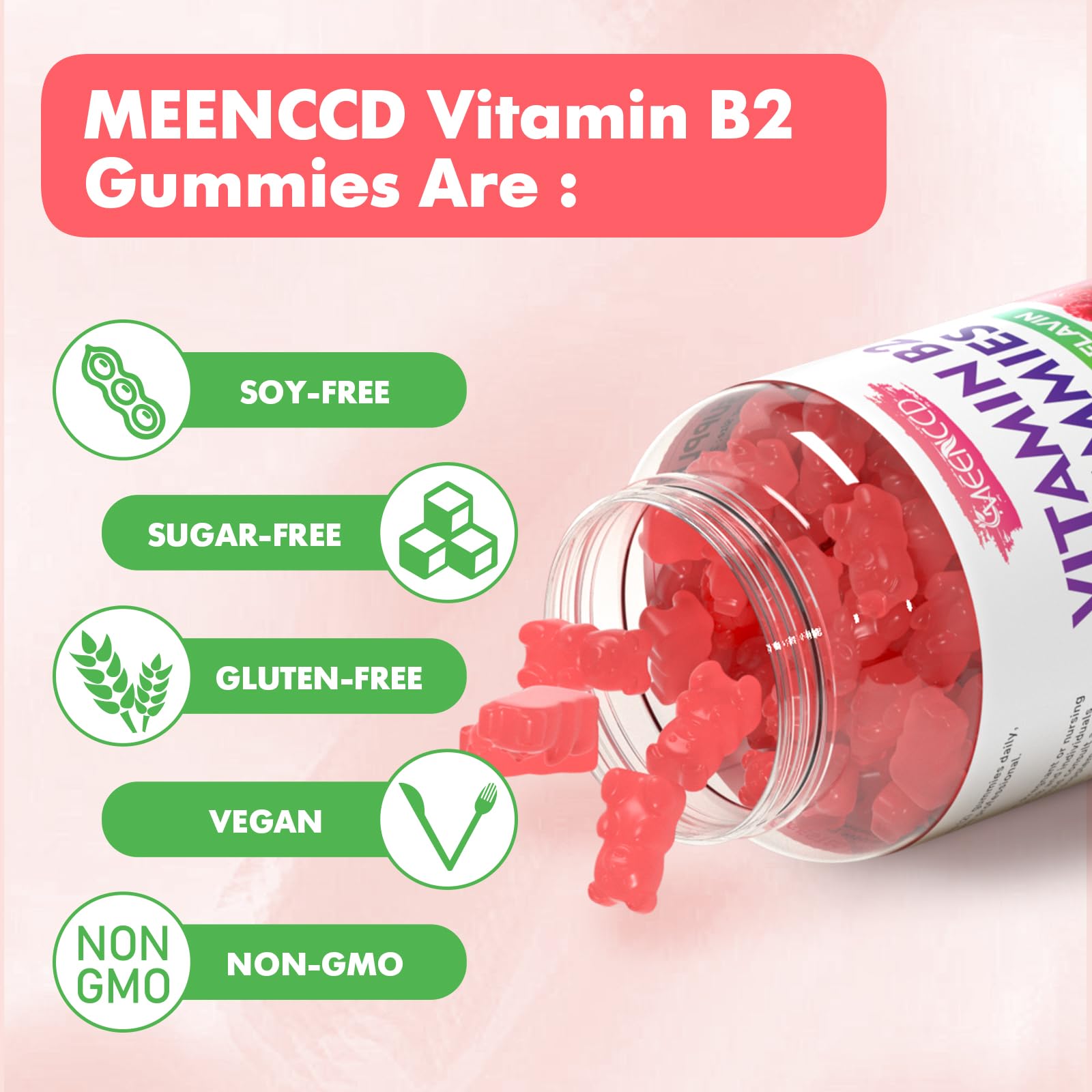 MEENCCD Vegan sugar-free packaging emphasizing dietary options.