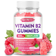 MEENCCD Vitamin B2 Gummies raspberry bottle for daily energy support.