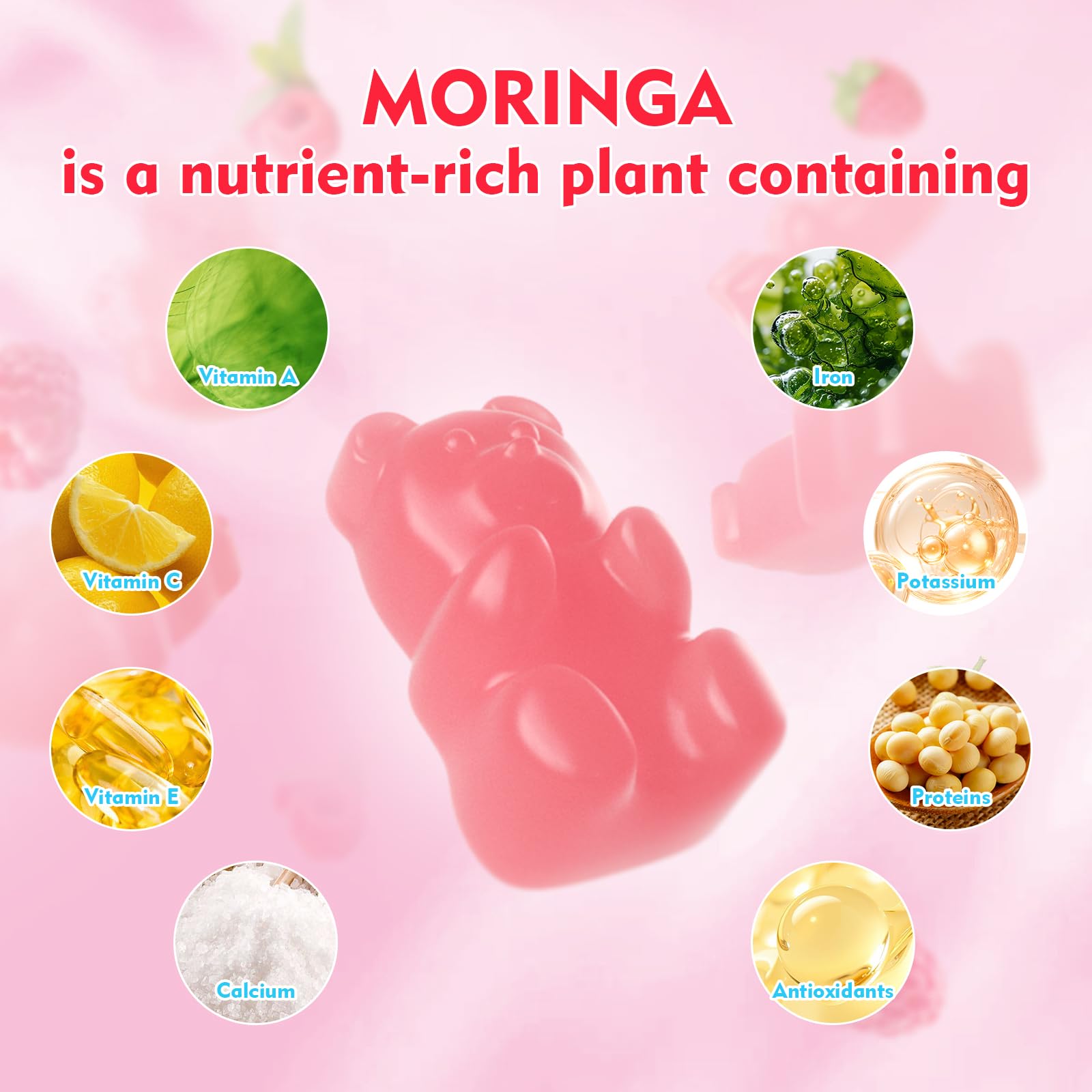 MEENCCD Moringa Gummies gluten-free badge supports dietary needs