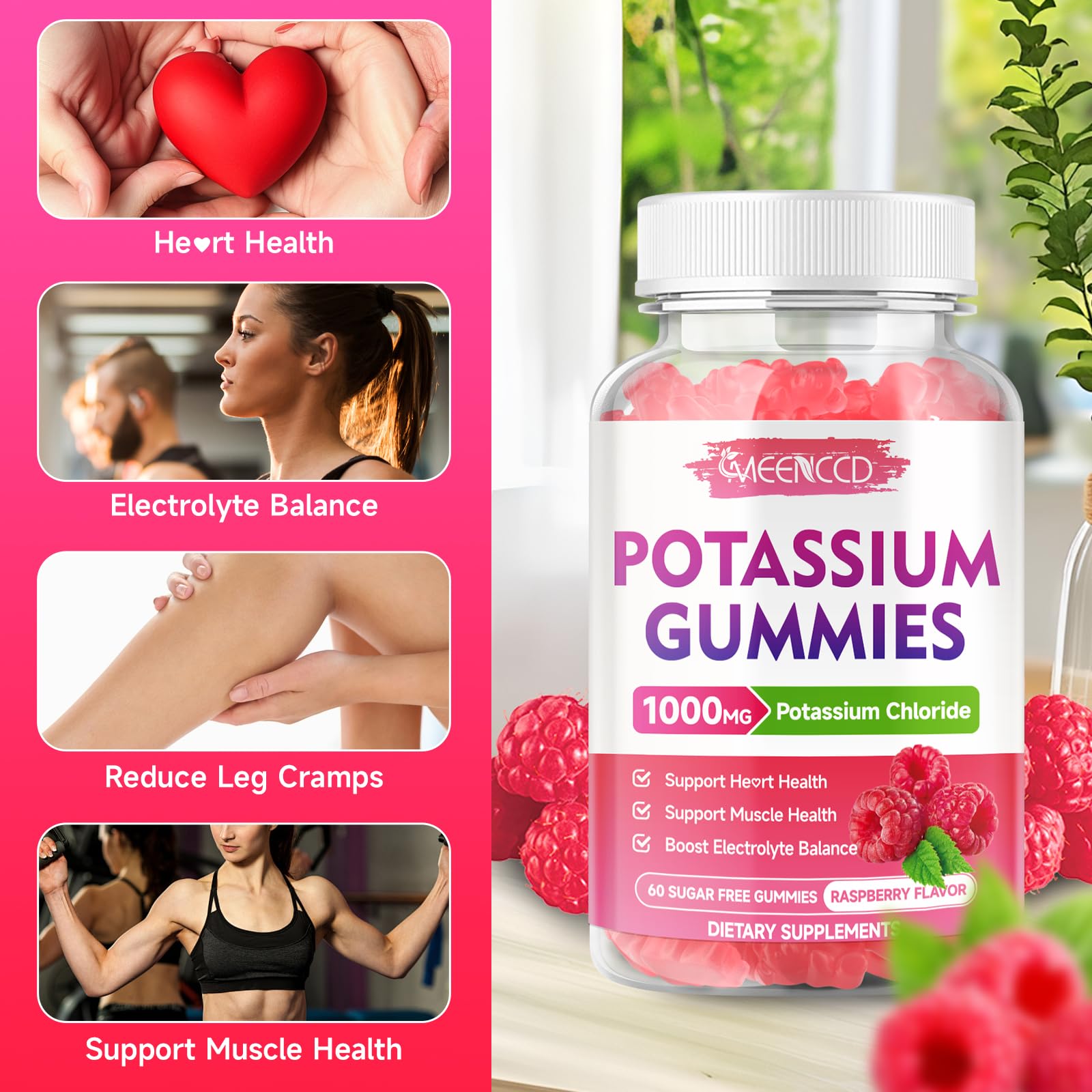 MEENCCD potassium gummies texture close-up highlights vegan pectin base