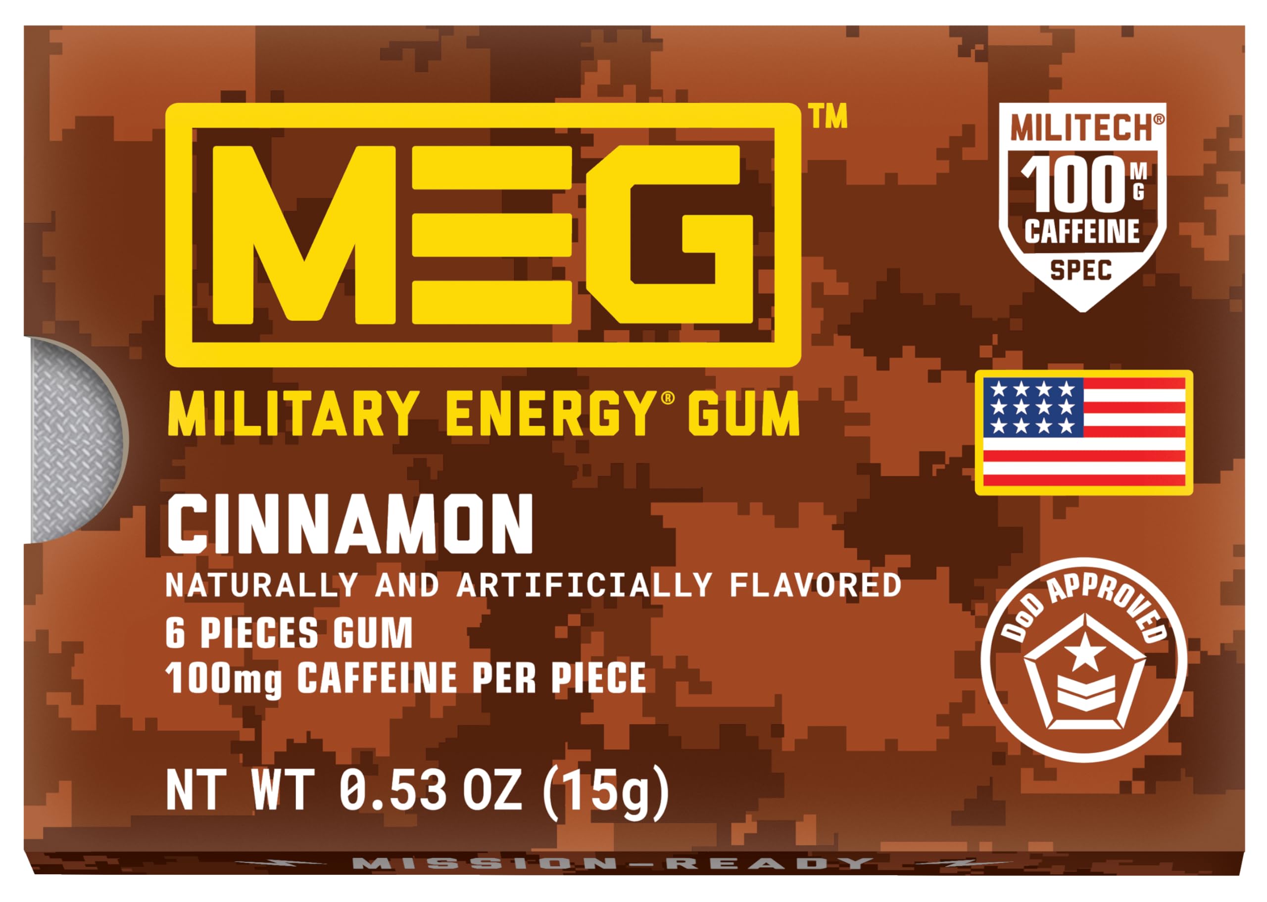 Close-up of MEG Cinnamon Energy Gum pieces delivering rapid energy when needed.