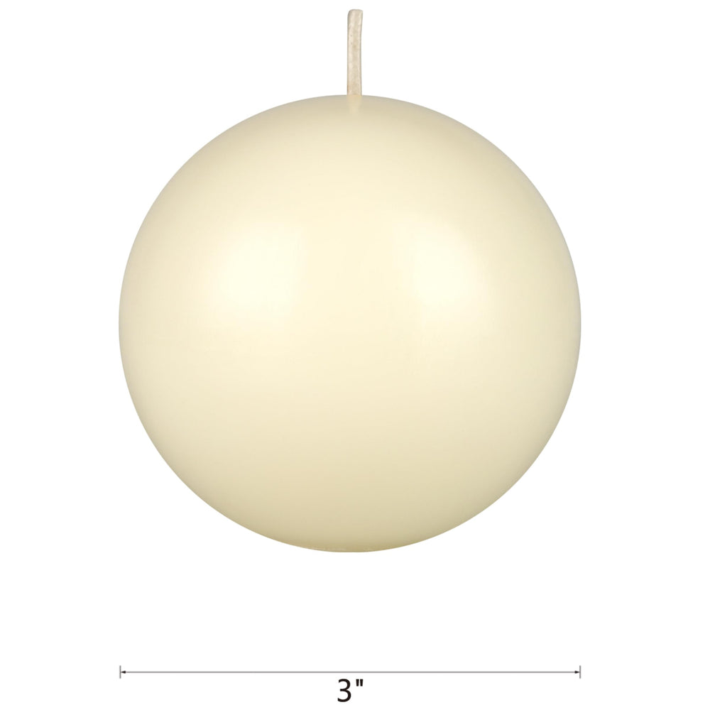 Mega Candles ivory ball candle centerpiece enhances wedding decor with soft light.