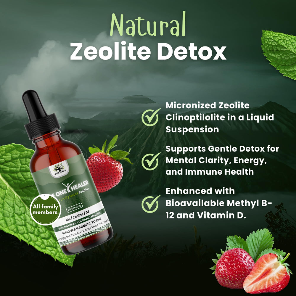 Close-up of 4oz Zeolite Detox bottle featuring clear labeling.