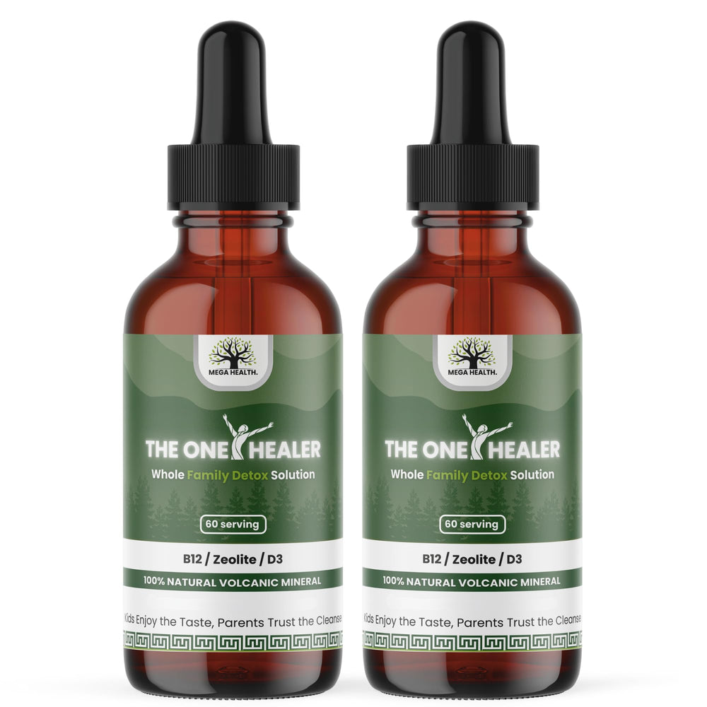 MEGA HEALTH Zeolite Detox bottle with B12 and D3 for family use.