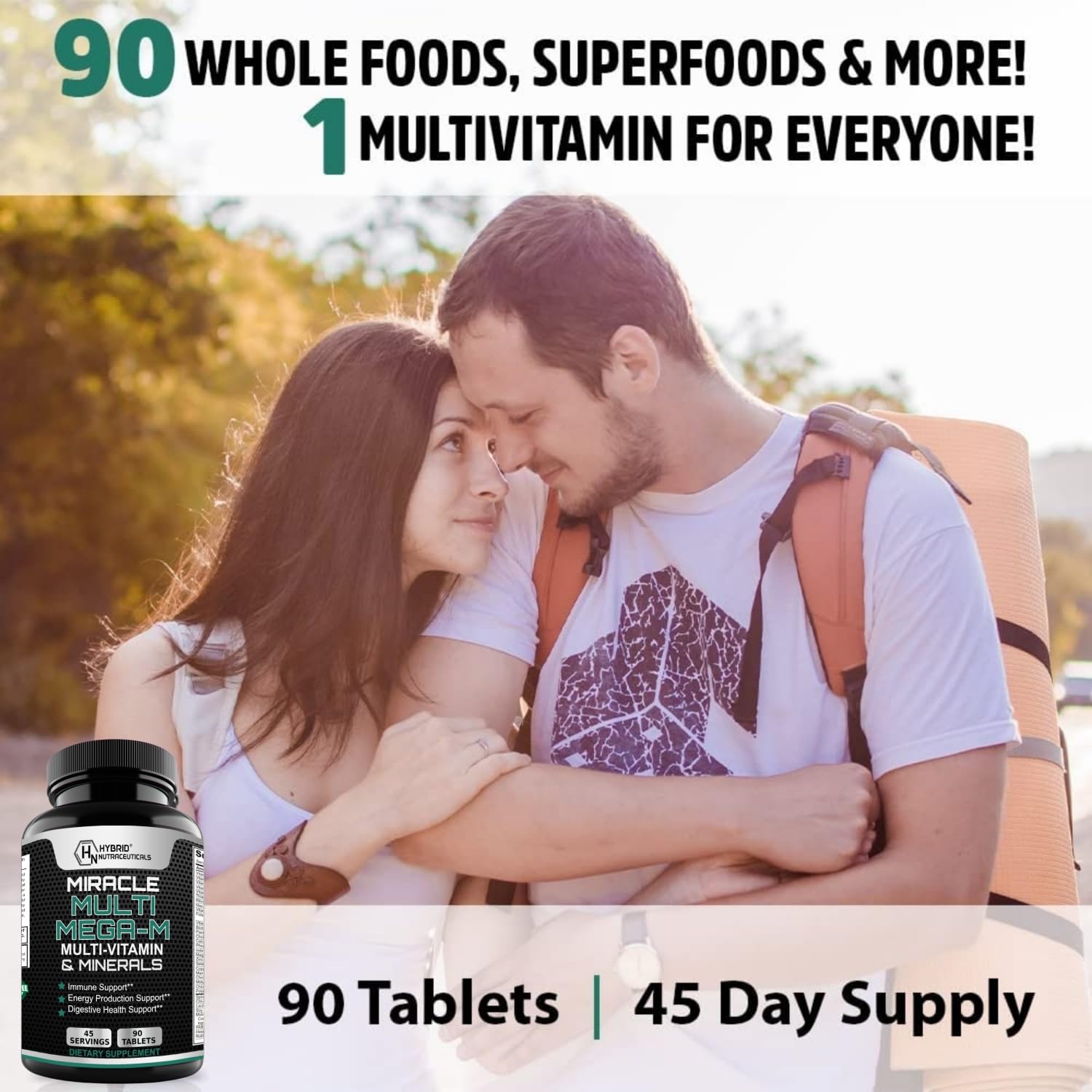 Mega-M probiotic and enzyme blend implying gut health benefits