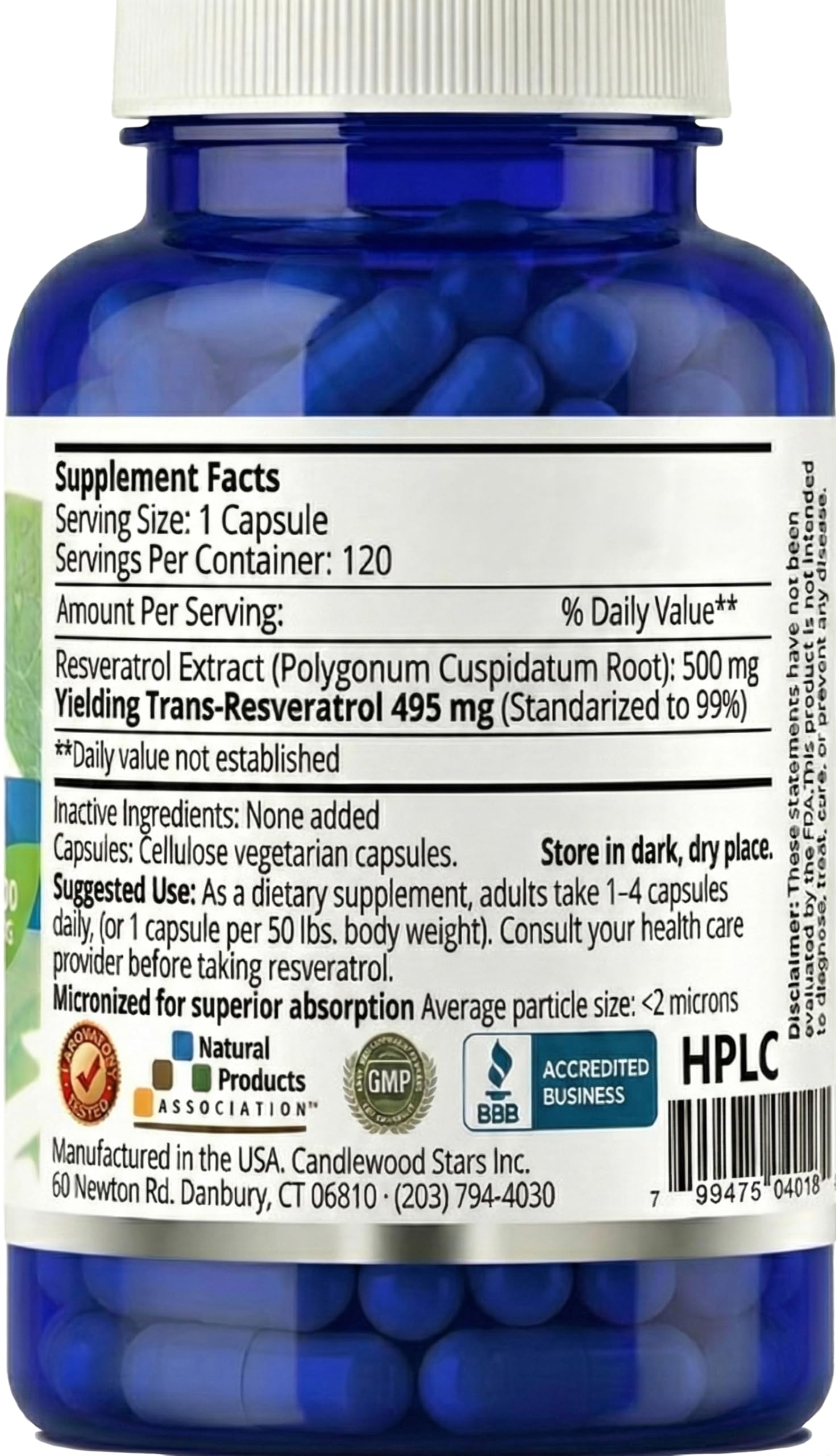 Mega Resveratrol capsules 500mg emphasizing high potency.