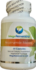 Mega Resveratrol NR bottle front with capsules for daily energy support