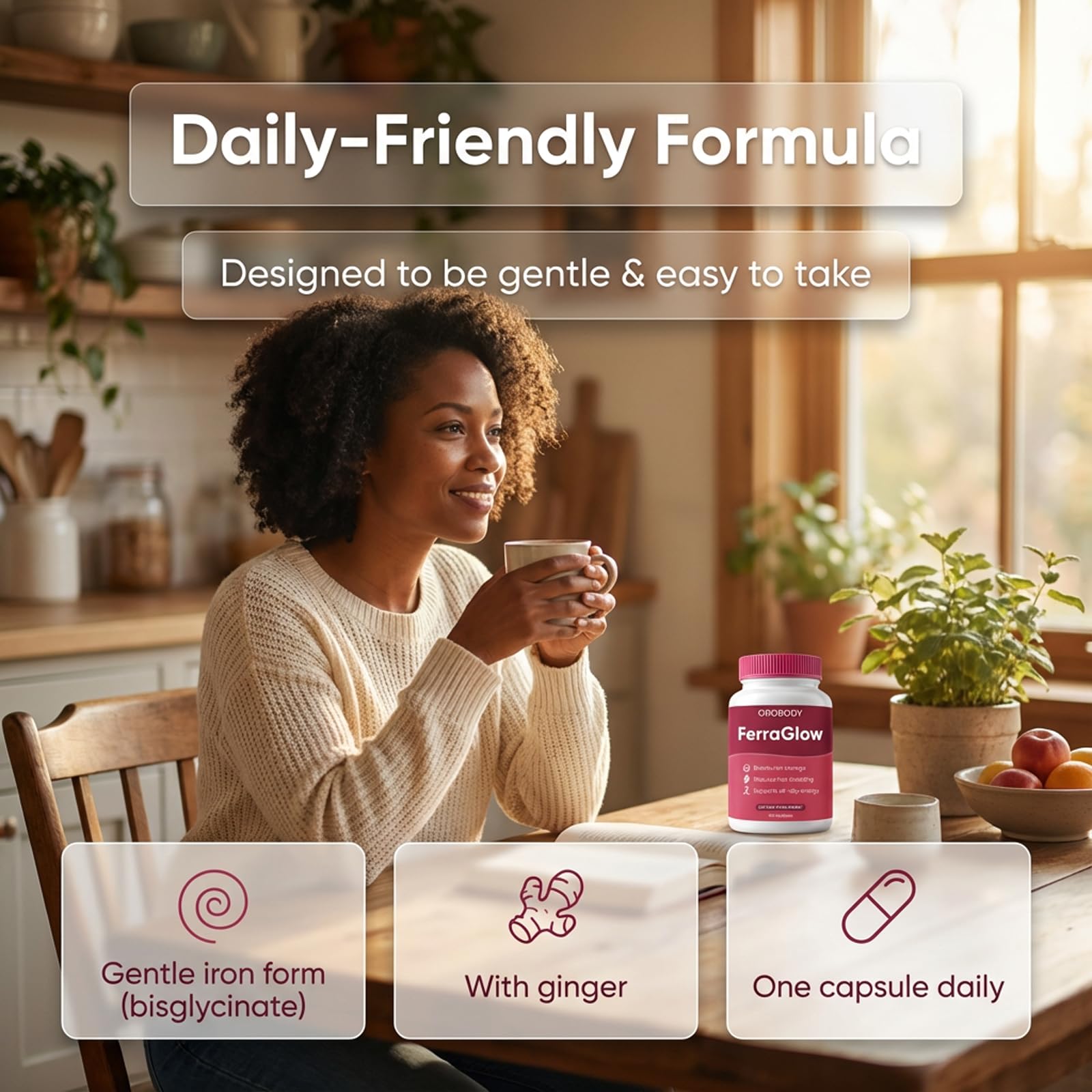 Megacephalus FerraGlow daily-use capsule photographed for morning routines.