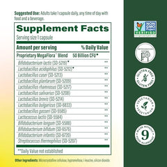 MegaFood MegaFlora Plus capsules closeup highlights 50B CFU potency