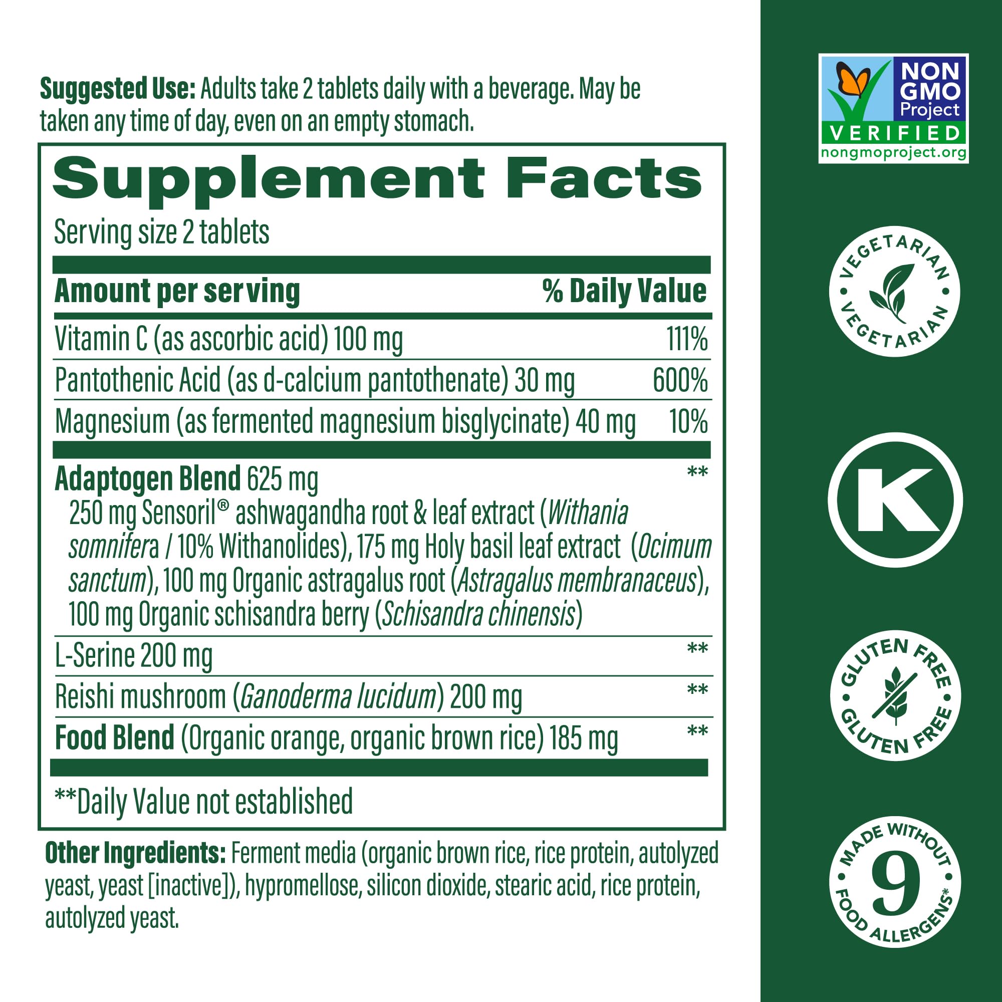 Close-up of MegaFood Adrenal Strength tablets for daily use.