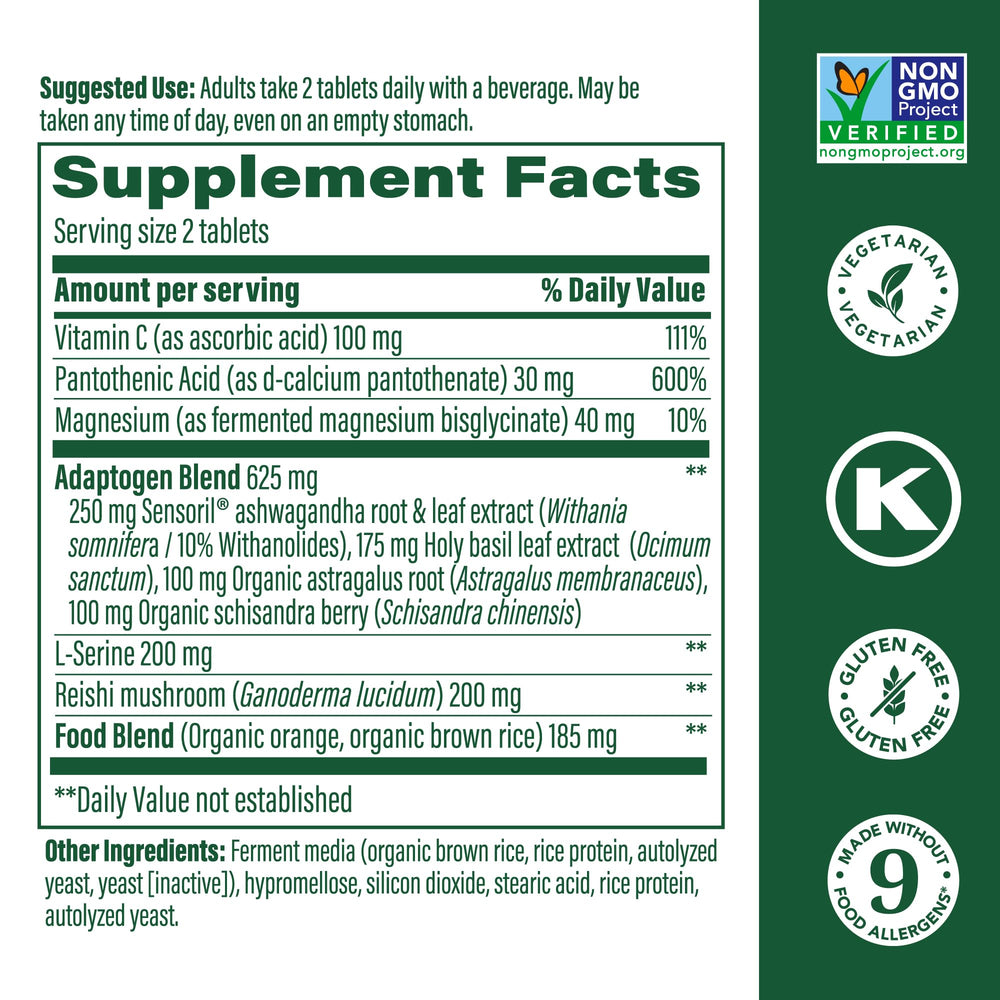 Close-up of MegaFood Adrenal Strength tablets for daily use.