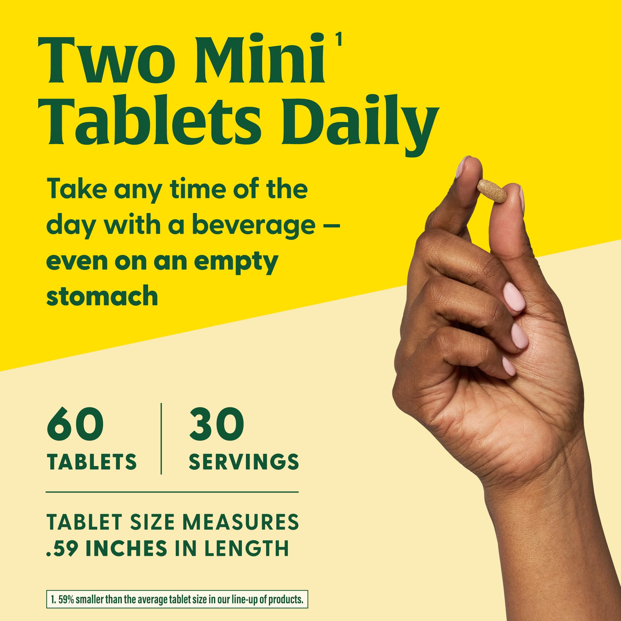 Serving size and two mini tablets being dispensed