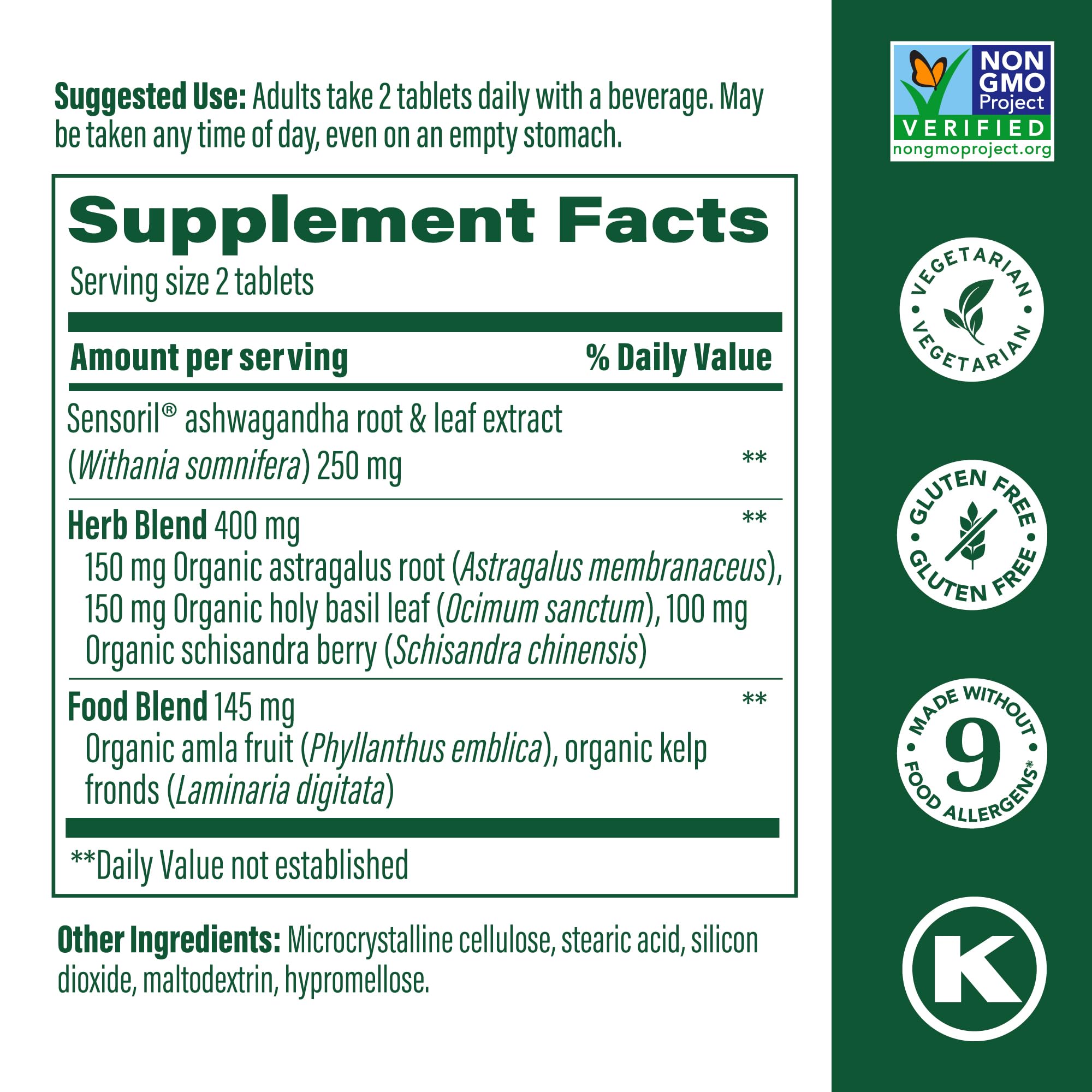 Closeup of MegaFood Ashwagandha Complex tablets, small and easy to swallow