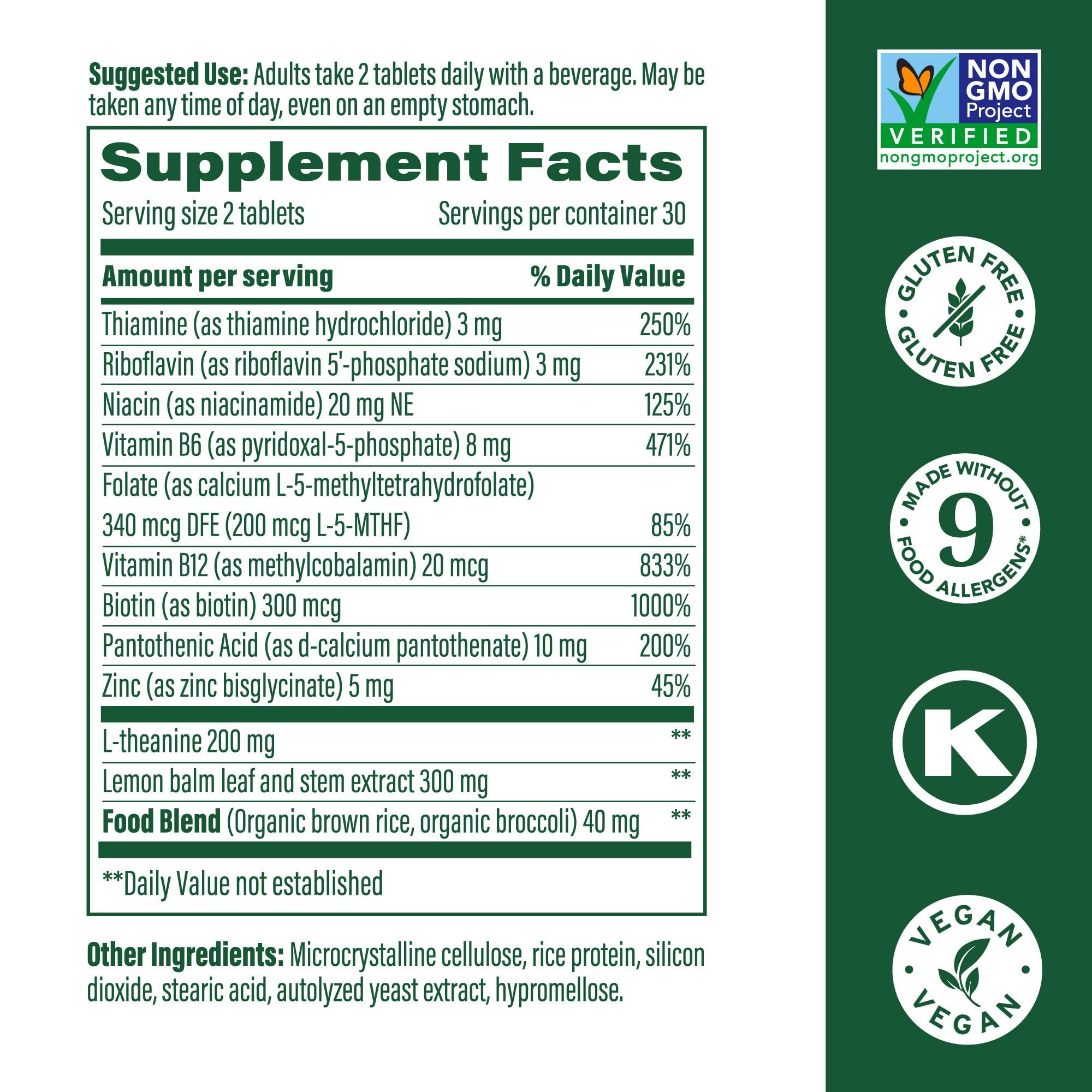 MegaFood B Complex tablets with vegan B12 for steady energy throughout the day.