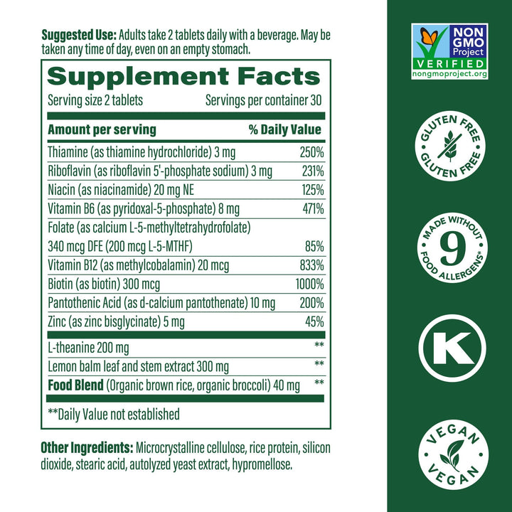 MegaFood B Complex tablets with vegan B12 for steady energy throughout the day.