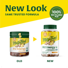 Close-up of MegaFood B12 Energy Gummies showing chewy texture and ginger note.