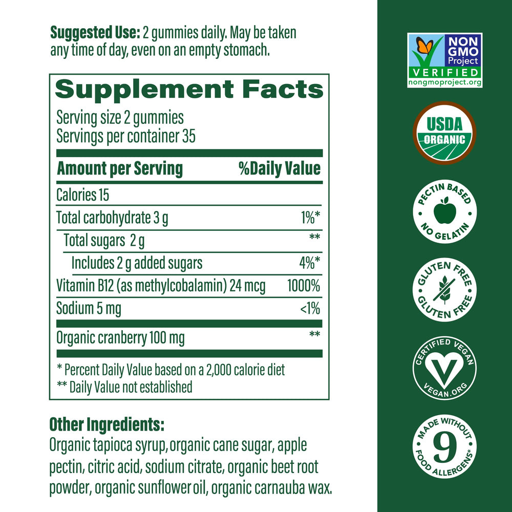 MegaFood B12 Energy Gummies jar view for easy daily vegan energy supplement.