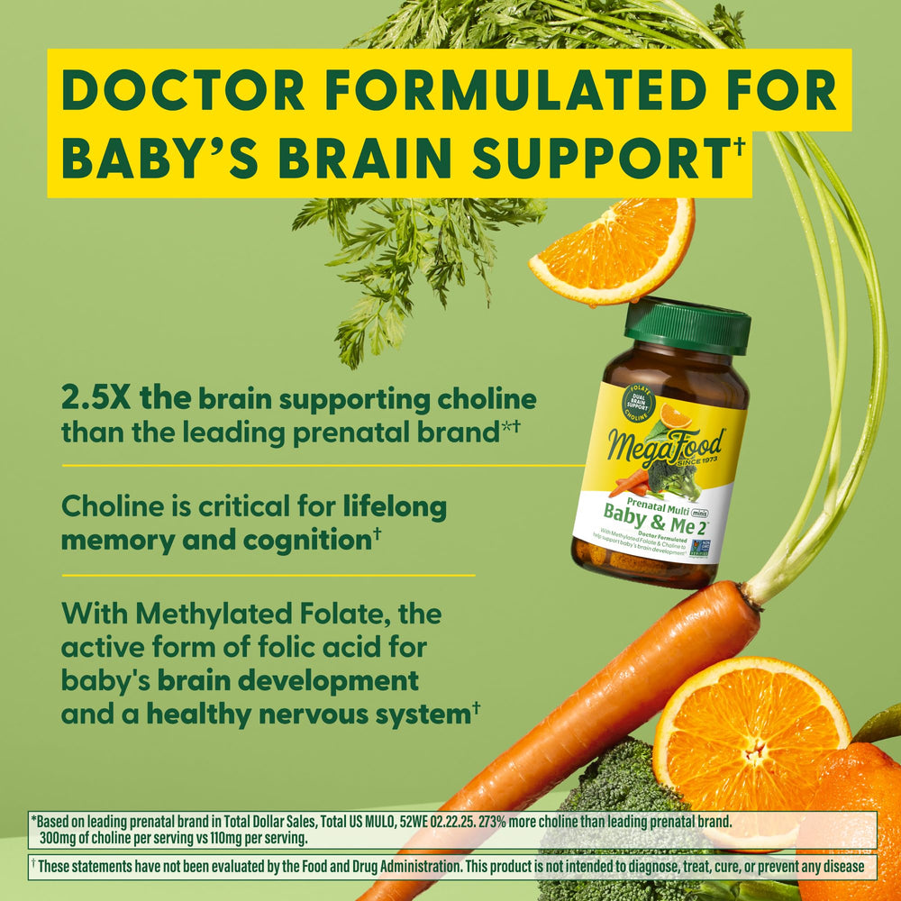 MegaFood Baby & Me 2 real-food ingredients per serving including orange, carrot, cabbage