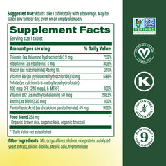 Close-up of MegaFood Balanced B Complex tablets showing compact form for daily energy.
