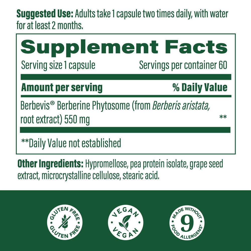 MegaFood Berberine Phytosome capsules close-up demonstrates 9x absorption potential