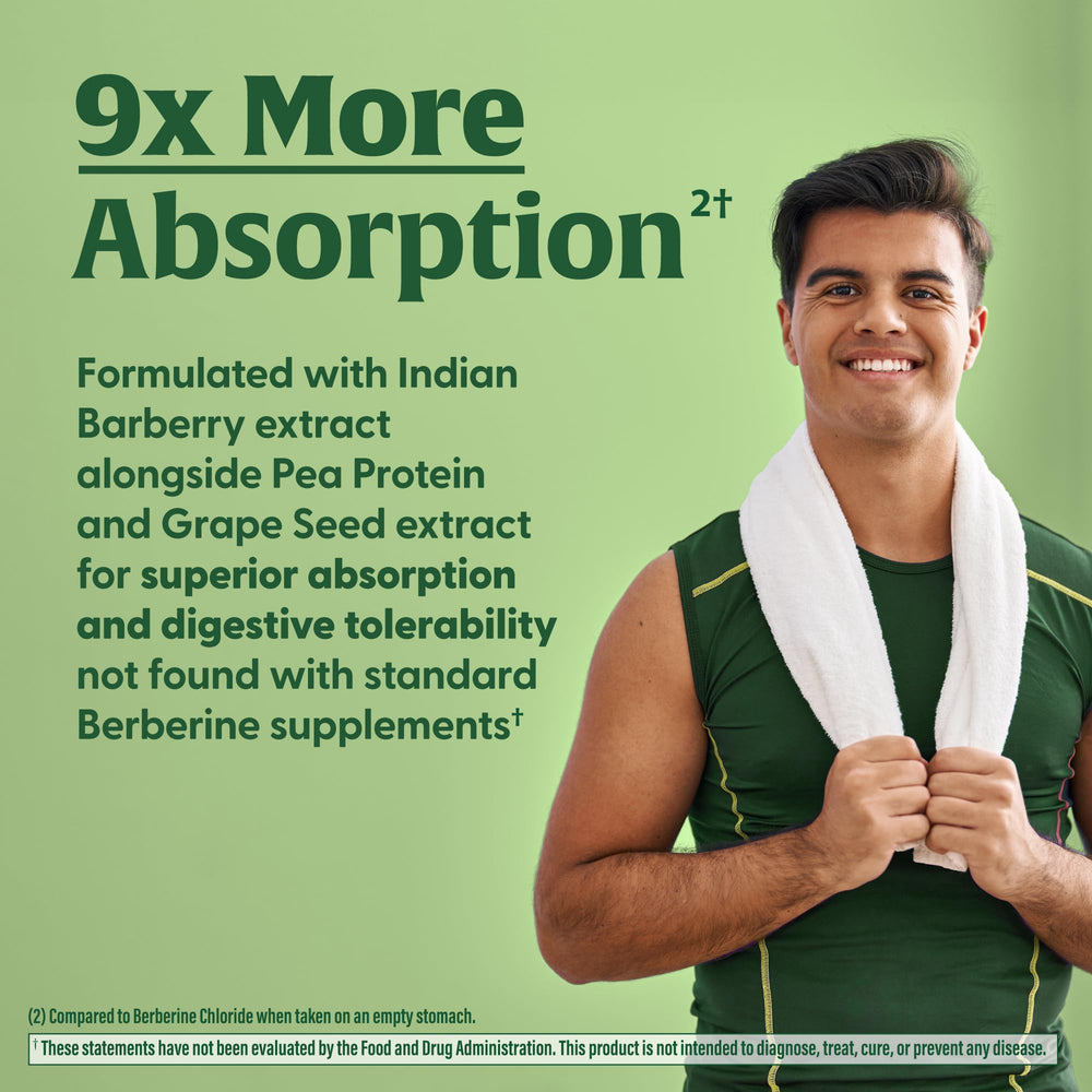 MegaFood Berberine Phytosome capsules with a glass of water suggest easy daily dosing