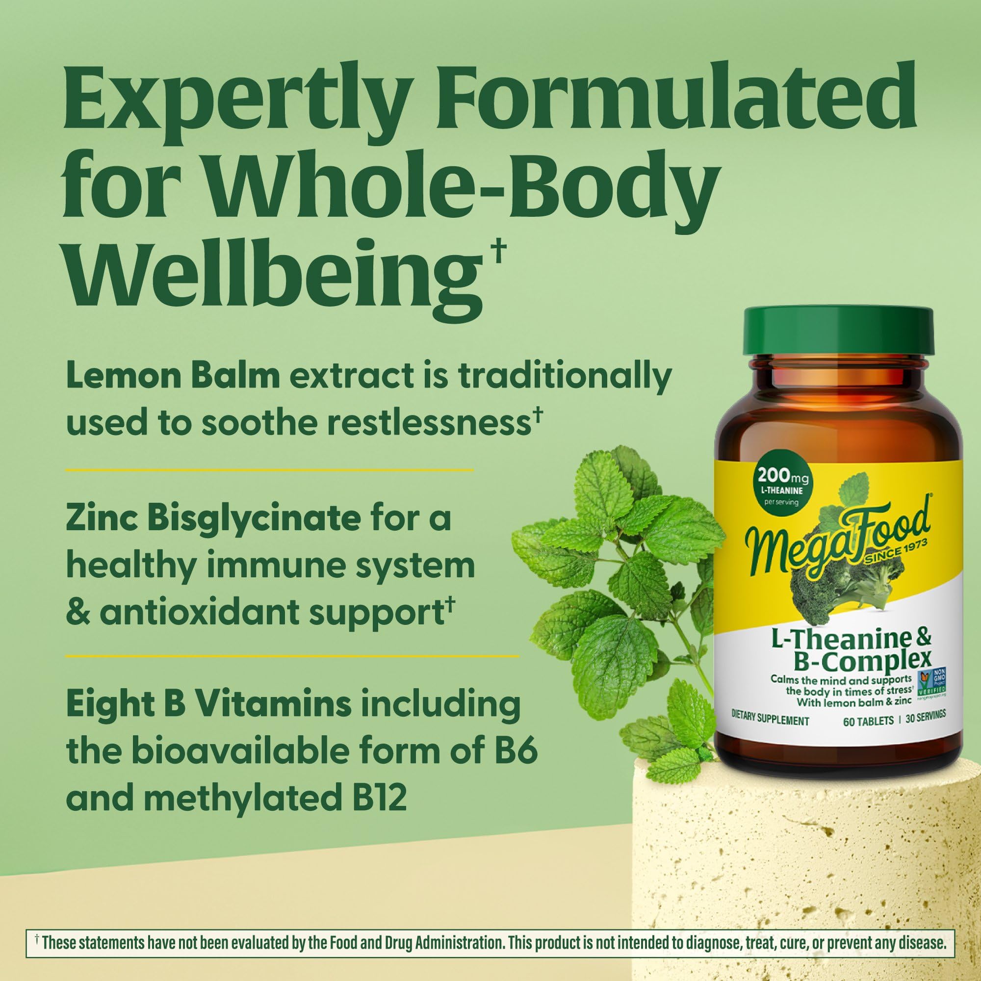 MegaFood real-food broccoli ingredient noted on label for wholesome nutrition.