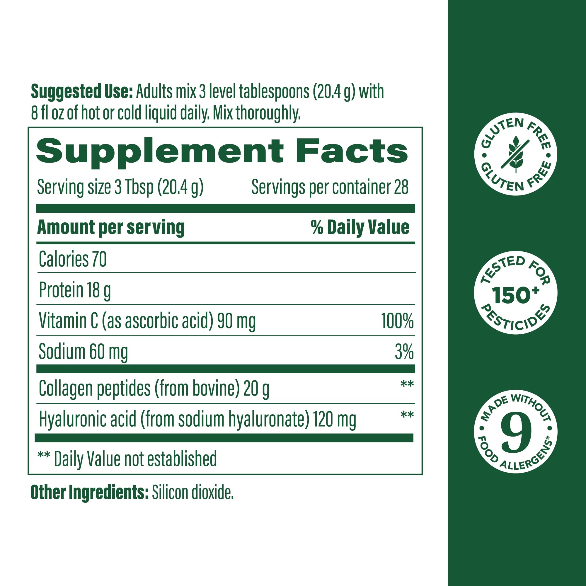 MegaFood Collagen Peptides with hyaluronic acid highlight skin hydration benefits