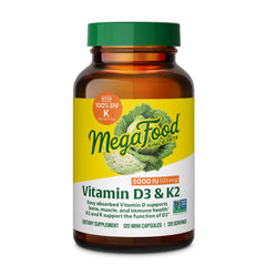 MegaFood Vitamin D3 5000 IU bottle close-up highlighting bone support