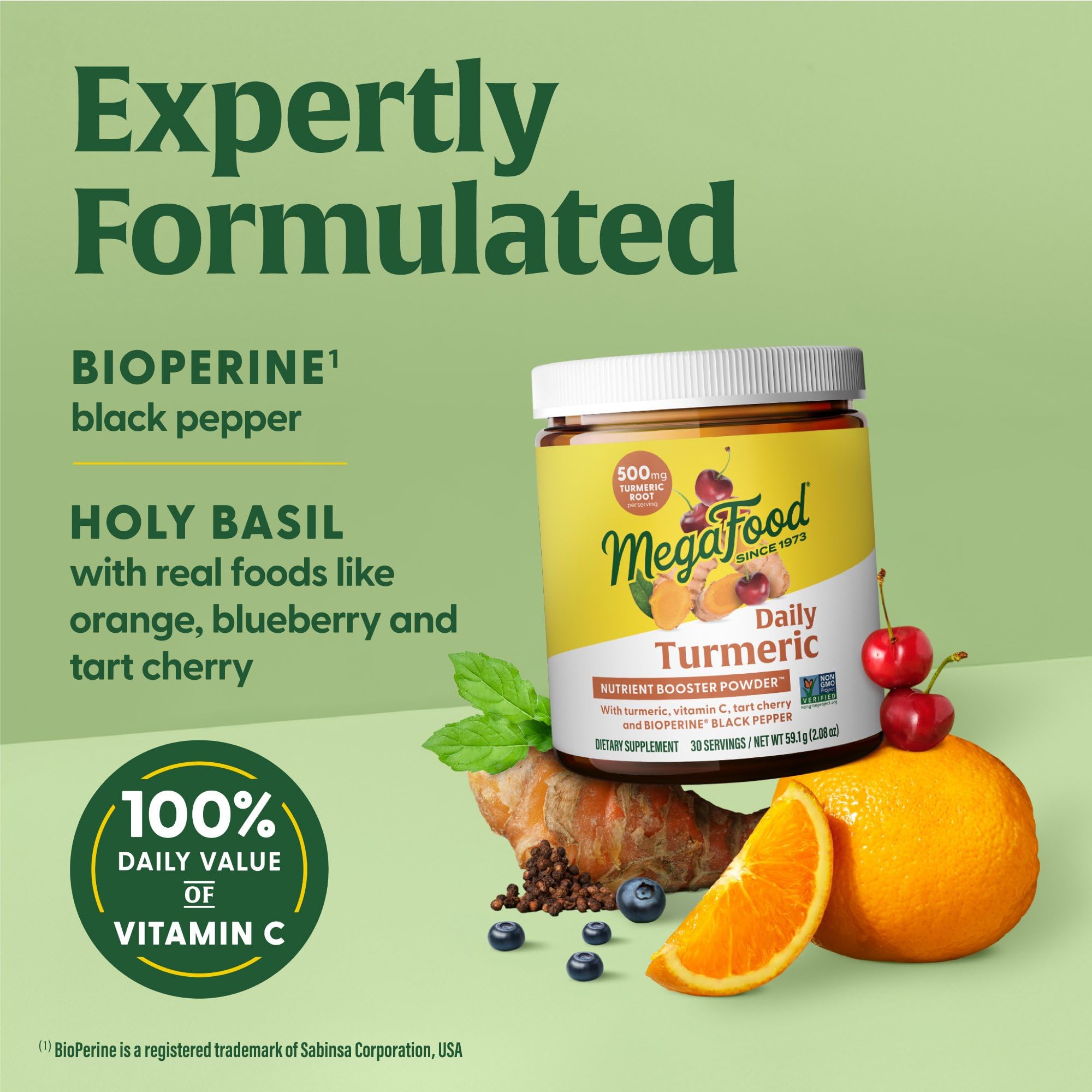 Included scoop with MegaFood Daily Turmeric booster powder for easy daily usage