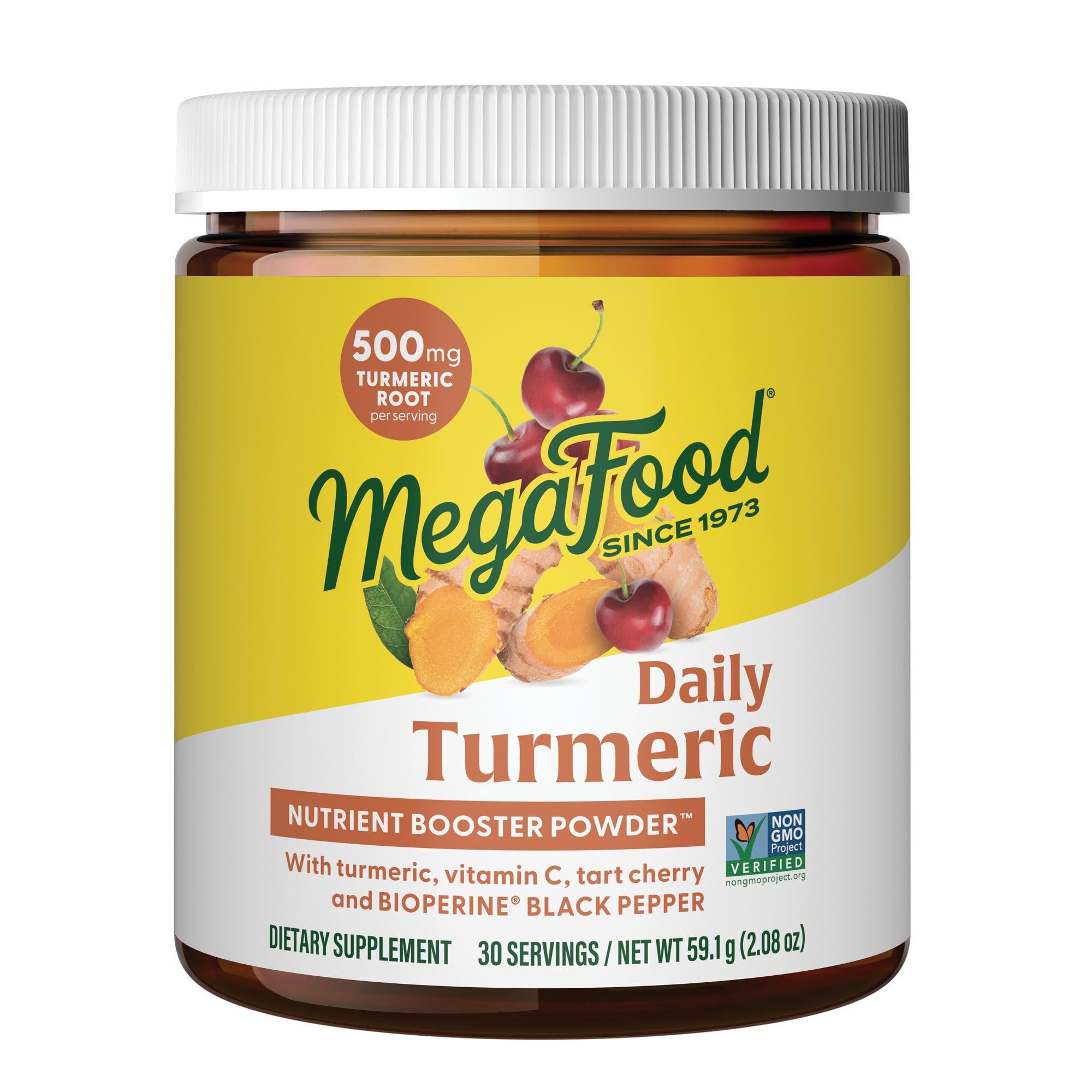 MegaFood Daily Turmeric Powder bottle with secure seal supports daily wellness.