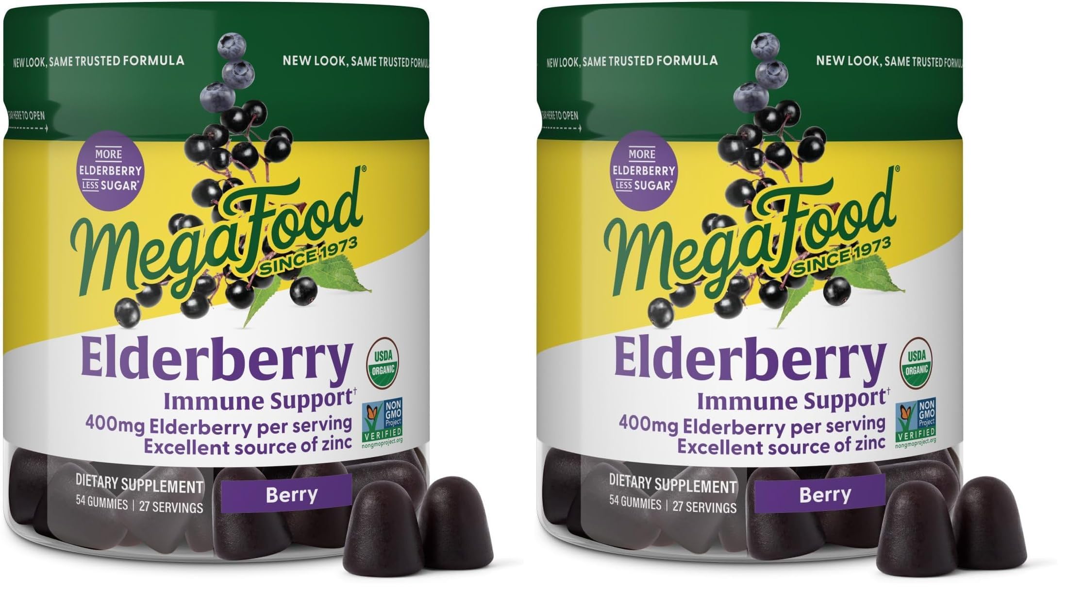 MegaFood Elderberry immune gummies packaging highlighting vegan, gluten-free immune support