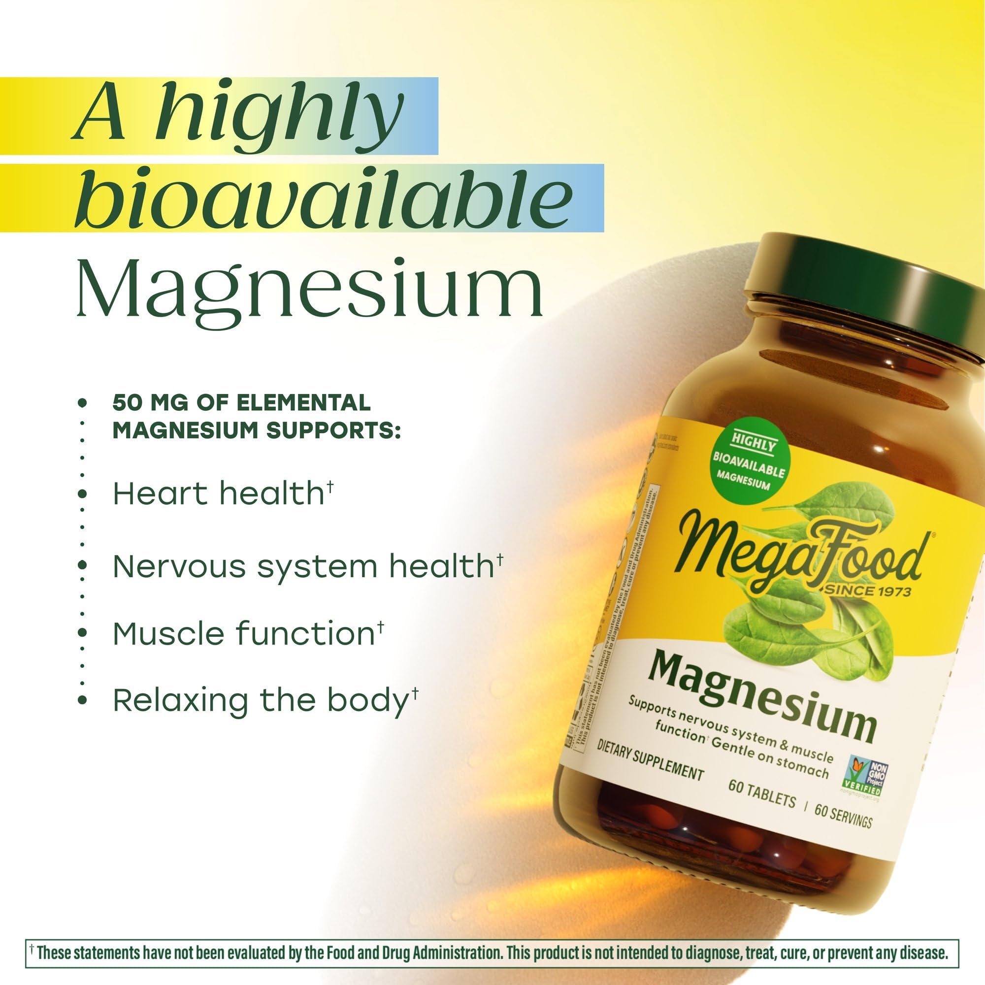 MegaFood fermented magnesium glycinate illustration highlights chelated form.