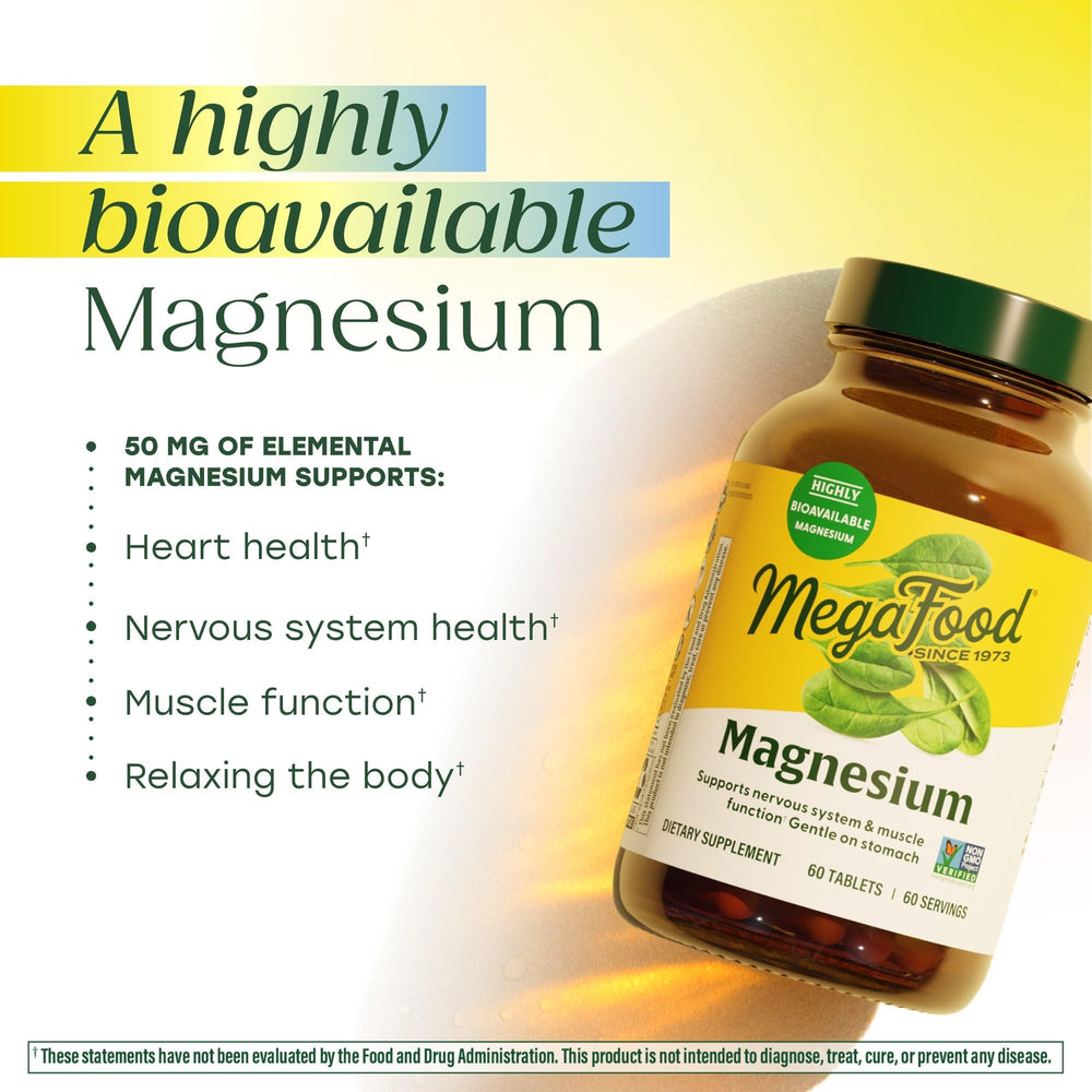 MegaFood fermented magnesium glycinate illustration highlights chelated form.