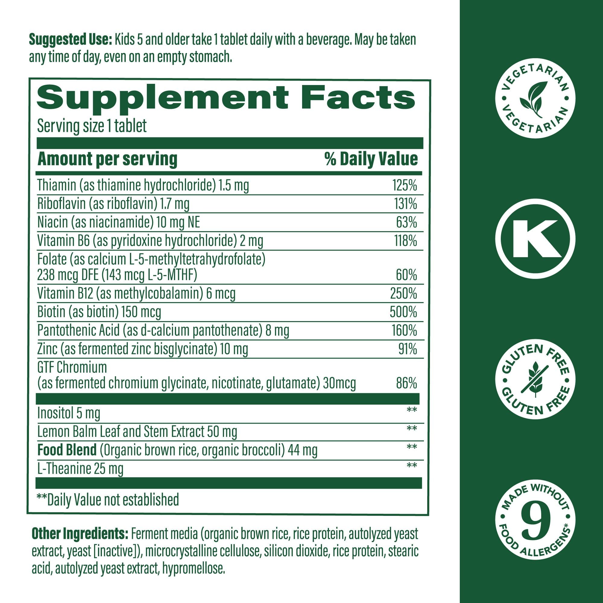 MegaFood Kids B Complex tablet close-up showing methylated B vitamins