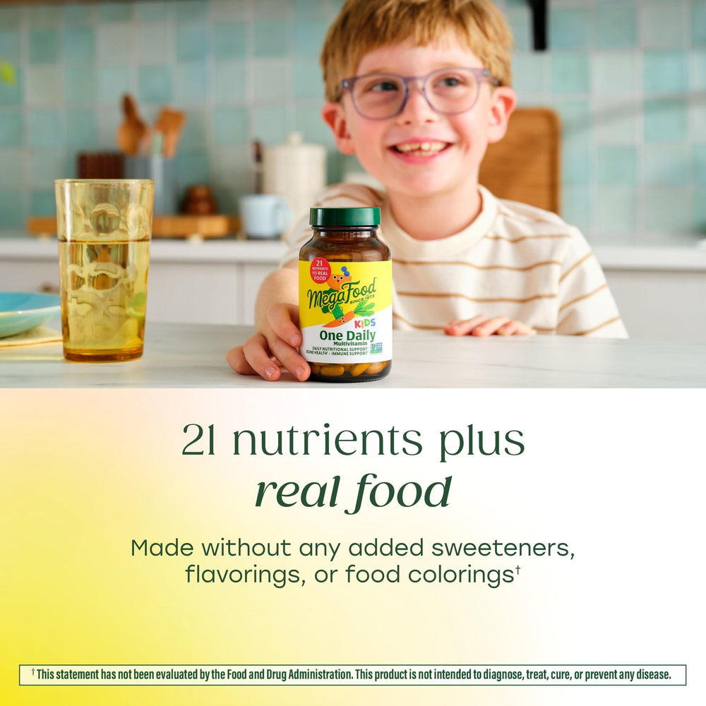 Gluten-free and vegetarian packaging for MegaFood Kids One Daily.