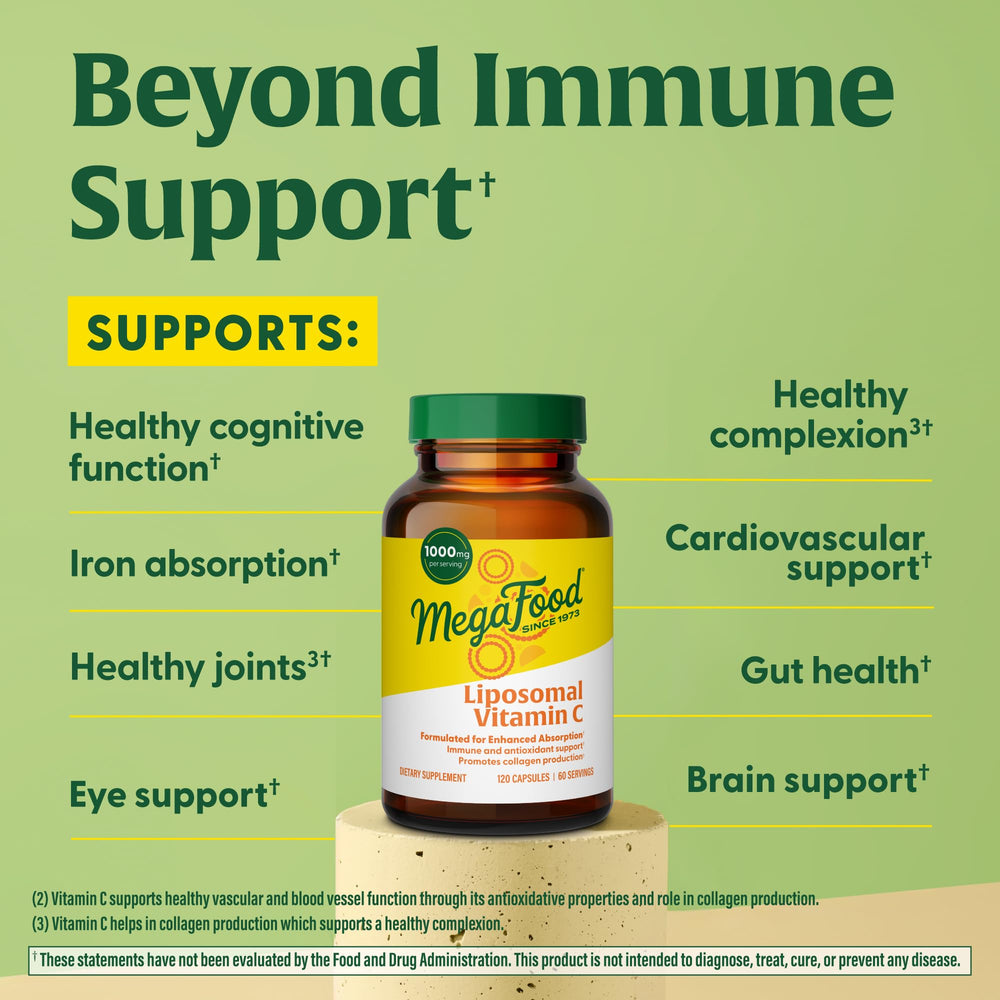Ingredients panel showing MegaFood Liposomal Vitamin C formulation.