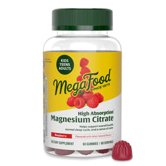 MegaFood Magnesium Citrate Gummies bottle front for easy daily nerve support.